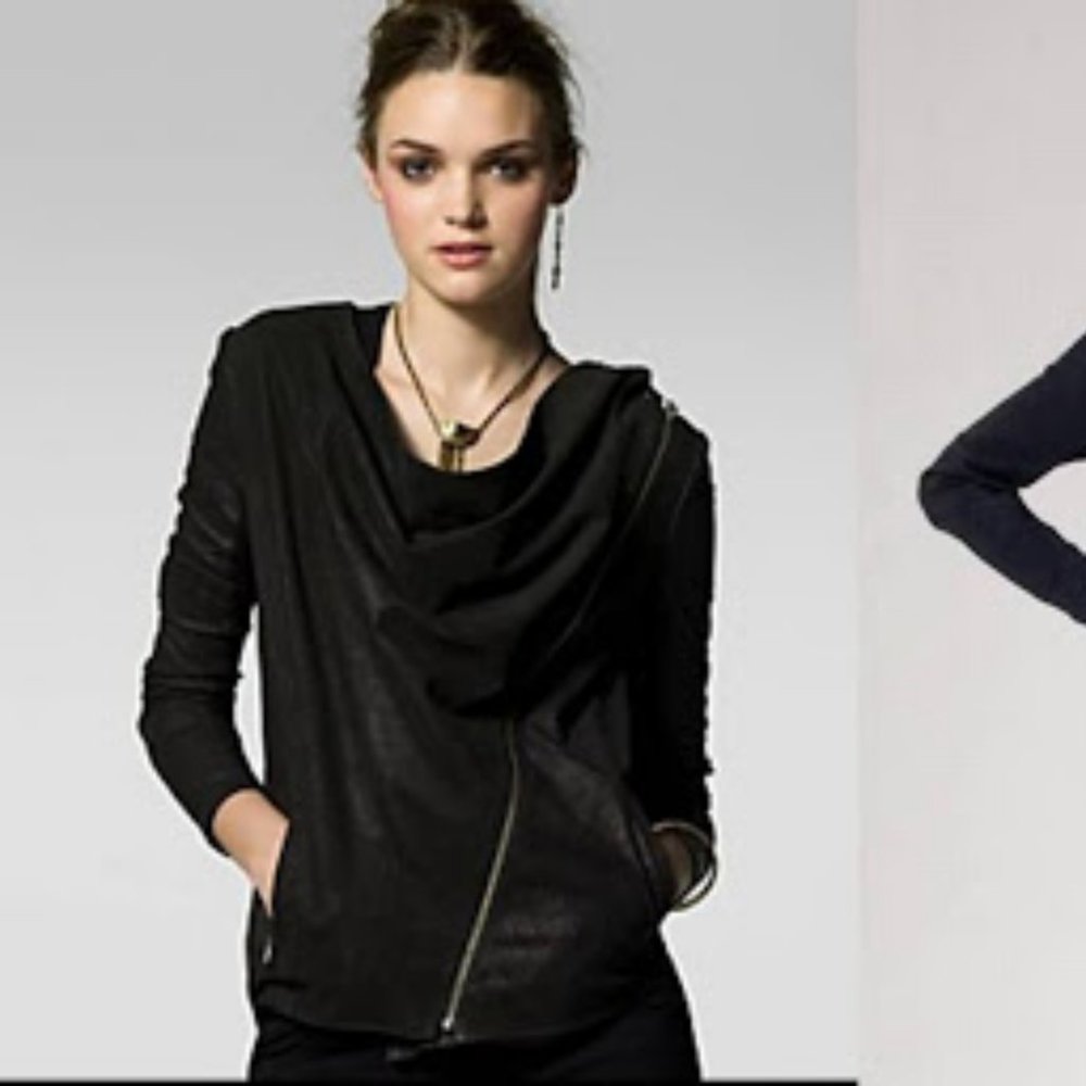 ELIZABETH & JAMES Lambskin Leather Jacket Cowl Neck